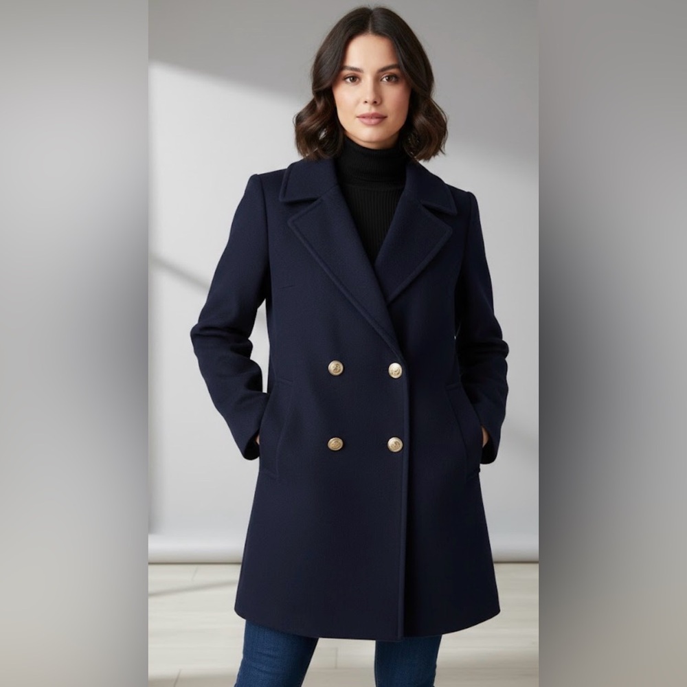🔴Vintage Sherwood Dempsey Navy Wool Pea Coat Size 8 Made in USA Gold Buttons